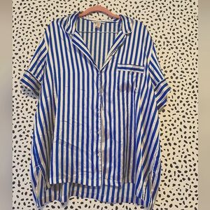 Victoria's Secret Blue and White Striped Pajama Top